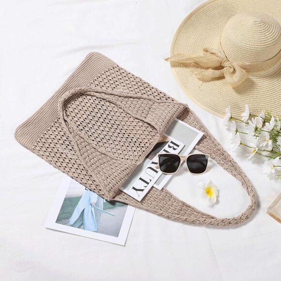 Women's Light Khaki Shoulder Shopping Handbag Casual Travel Totes Fold Able Bags - Picture 4 of 7